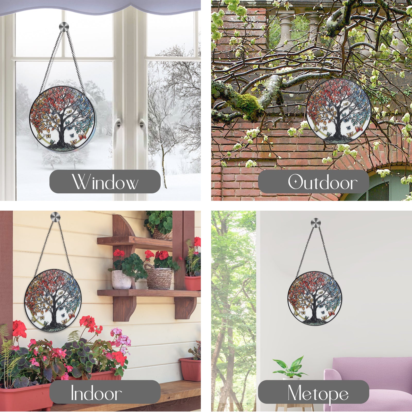 Stained Glass Sun Catcher for Windows Hanging - Handmade Tree of Life Window Decor for Women, Mom, Indoor/Outdoor Suncatchers for Home Garden, Christmas Wedding Housewarming Gift (6.31x6.31In)