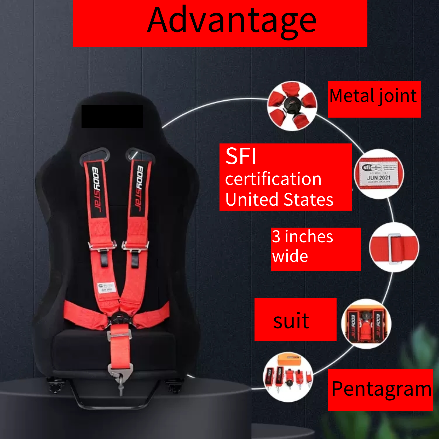 5-Point Safety Harness Kit - 2-Inch Padding and Removable Sternum Strap, Universal Fit UTV Off-Road Models, E4 Certified