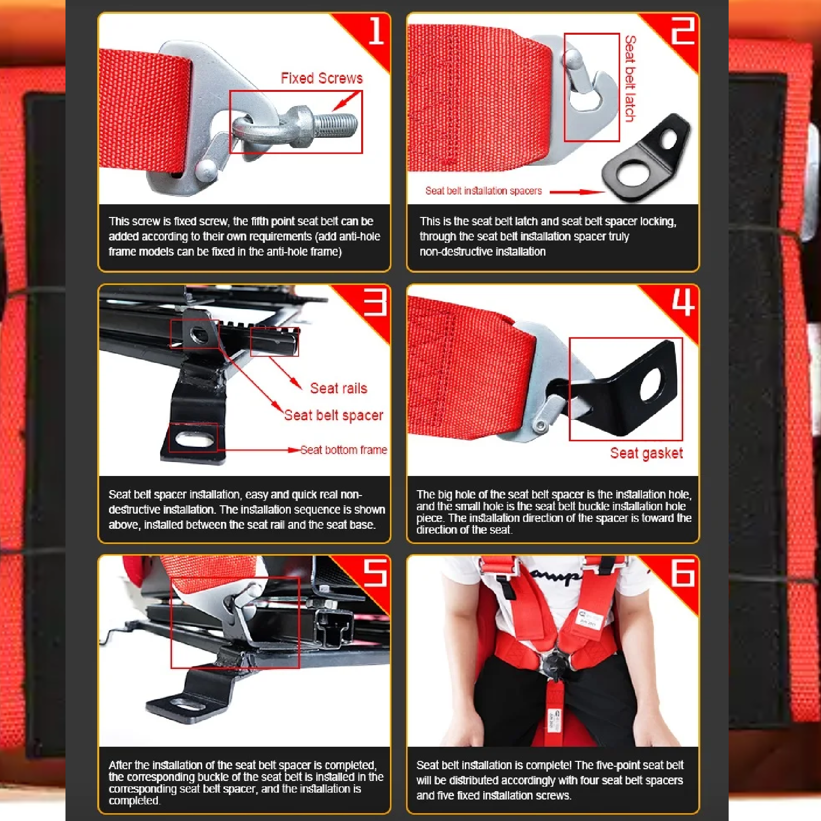 5-Point Safety Harness Kit - 2-Inch Padding and Removable Sternum Strap, Universal Fit UTV Off-Road Models, E4 Certified